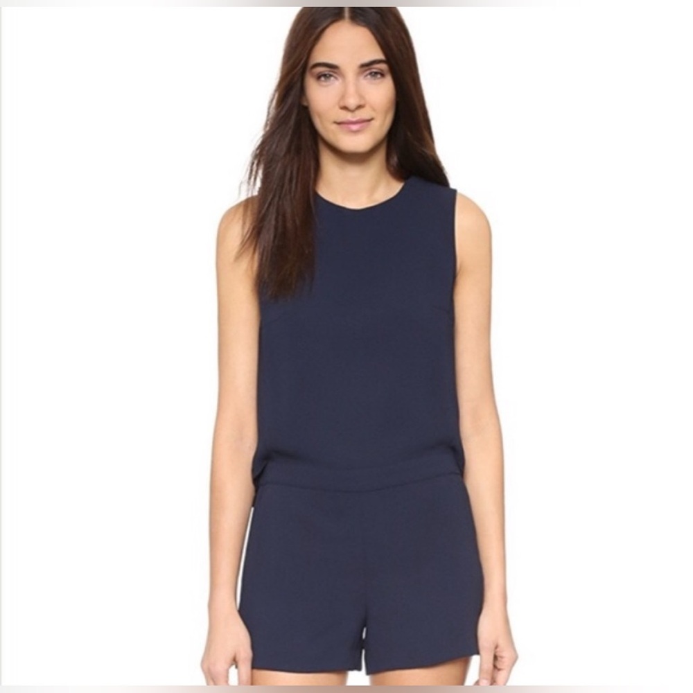 Club Monaco Lyndsey Sleeveless Back-Cutout Romper in Navy Blue